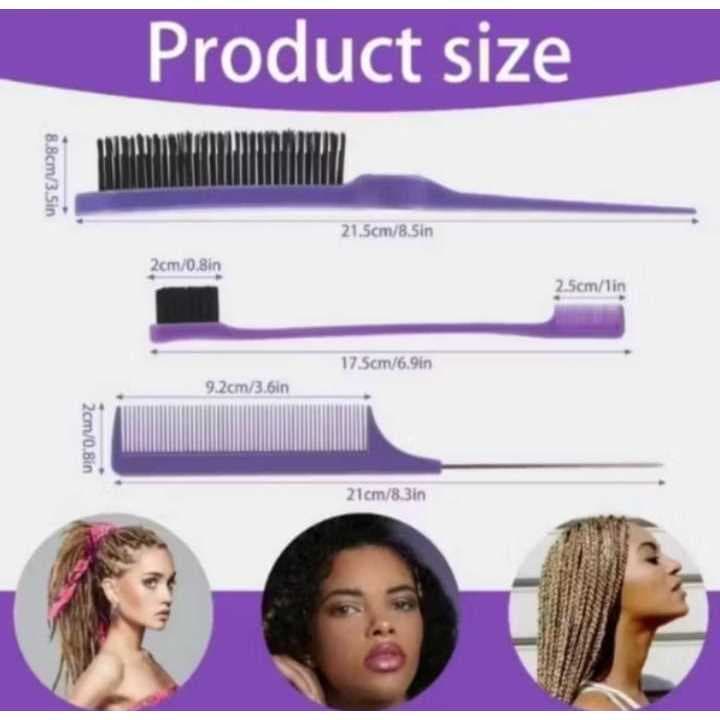 Conjunto De Escova De Cabelo 3 Peças , Pente Incluindo Borda Dupla Face E Rattail Barbeiro
