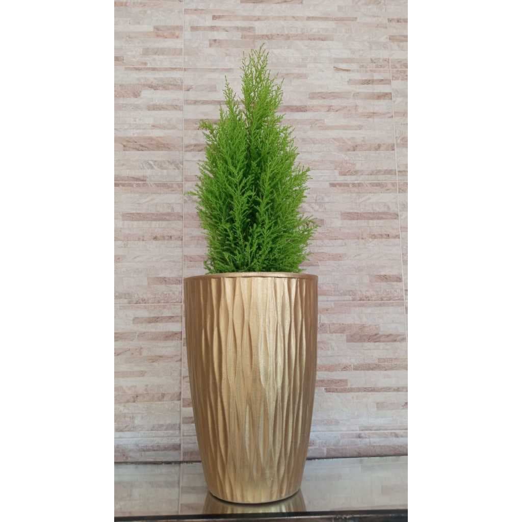 Vaso Dourado de Plantas Coluna Horizontal - Moderno, luxuoso, resistente - SANTA PALHA DECOR