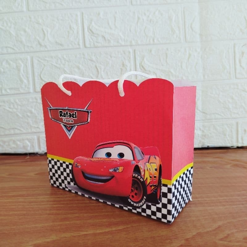 Sacolinha Personalizada Lembrancinha Carros Corrida Relâmpago McQueen Pegue e Monte