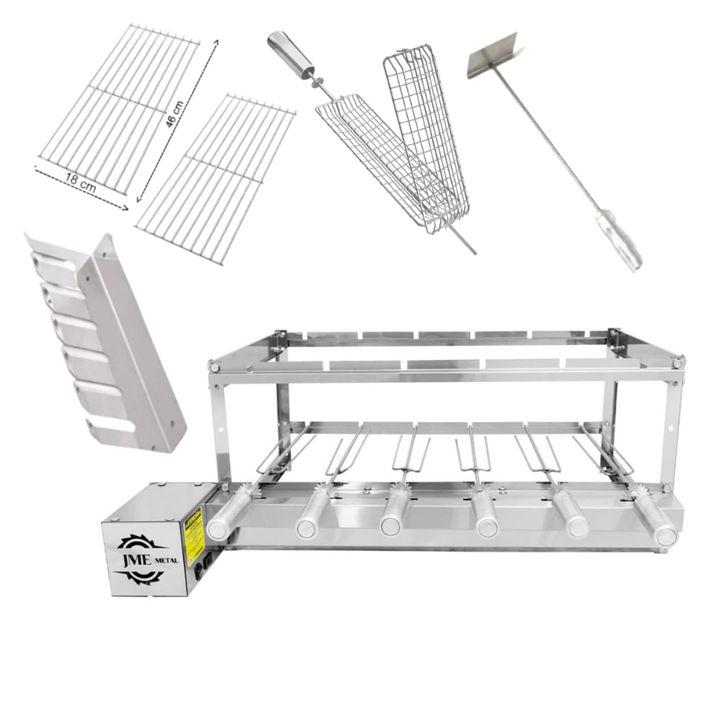 Churrasqueira Grill Inox 6 Espetos Com Acessórios J6