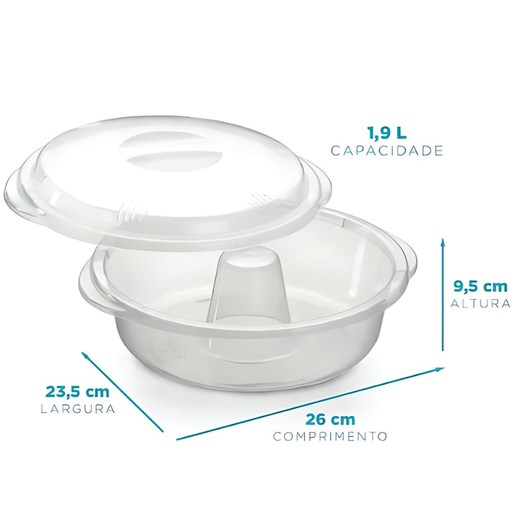 Forma Para Pudim e Bolos Com Tampa Para Microondas Transparente Nitron Molde BPA FREE