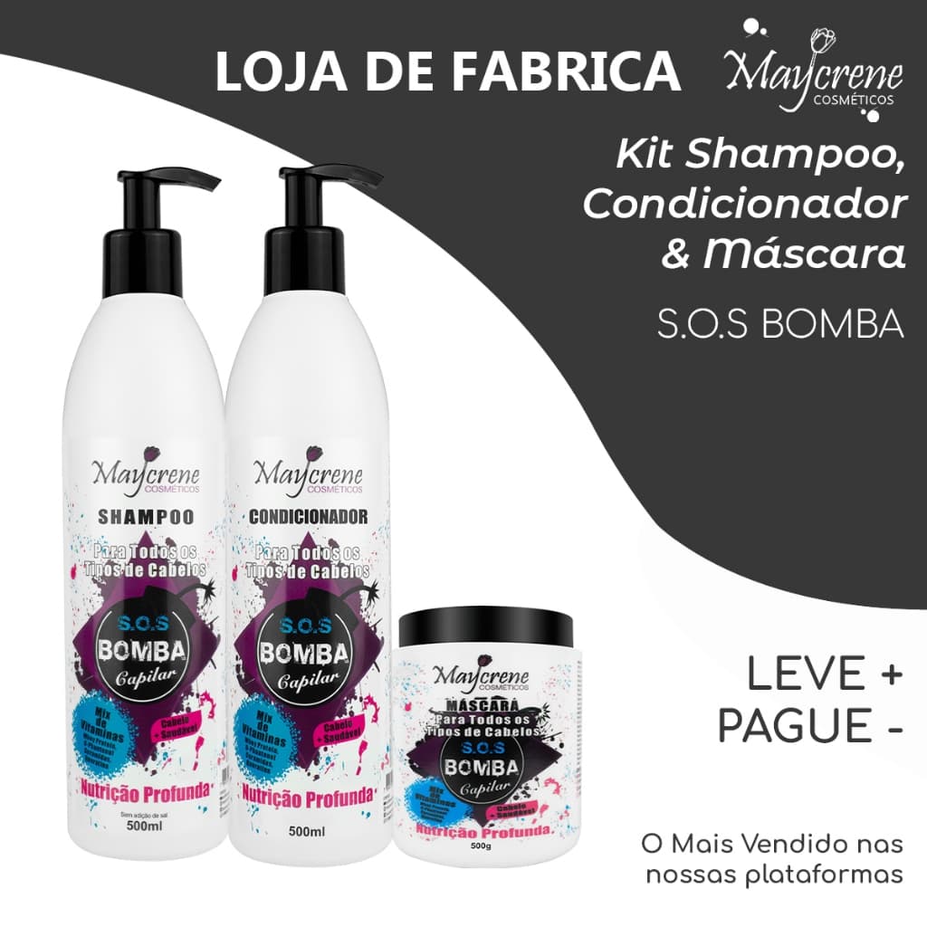 Kit S.O.S Bomba Capilar Maycrene | Nutrição Profunda | Shampoo + Condicionador + Máscara 500ml