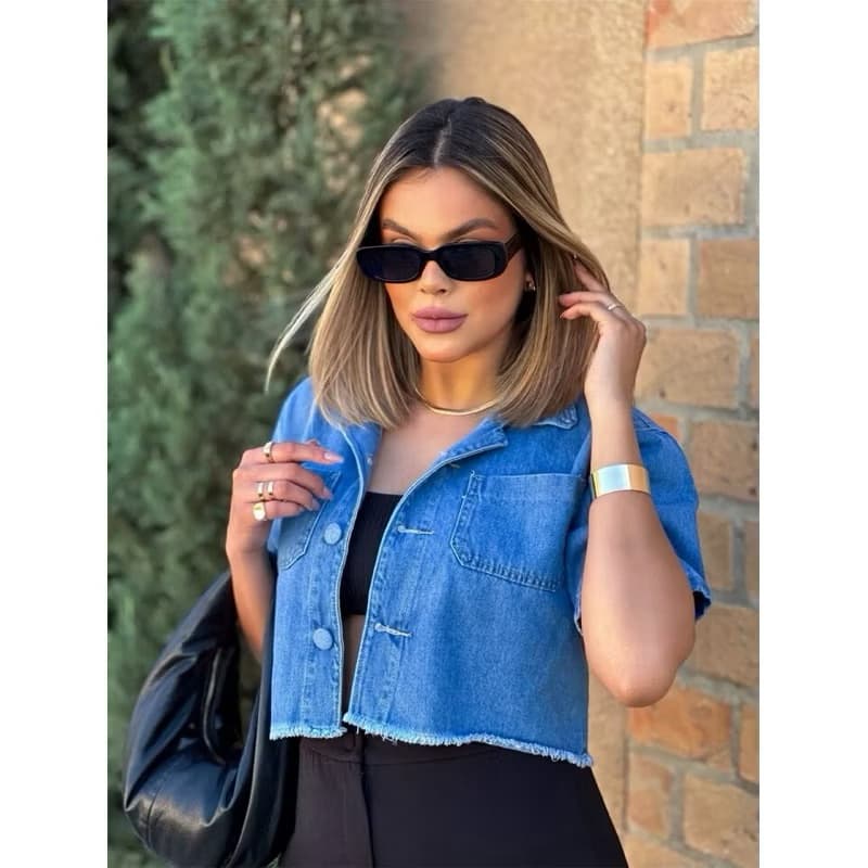 jaqueta feminina jeans Roupa mang curta jaqueta mang curta 050