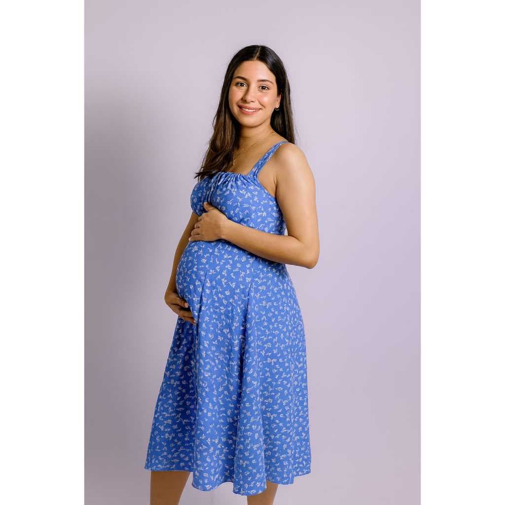 Vestido Midi Gestante Moda Maternidade – Estampado Floral Tecido DunA