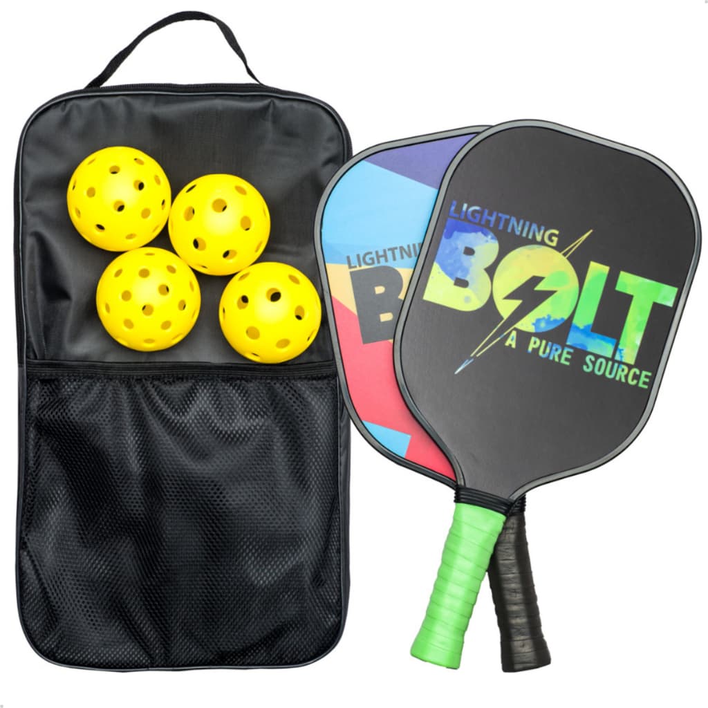 Kit Raquete de Pickleball Lightning Bolt Grafite Fibra de Carbono Completo com Bolinhas e Case Protetora