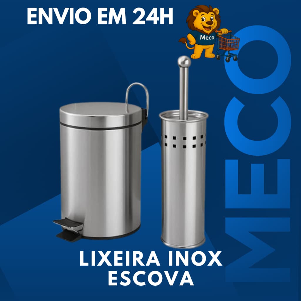 Kit Lixeira com  Escova Sanitária e Suporte em Inox Limpeza Banheiro Balde  Lixo Pedal