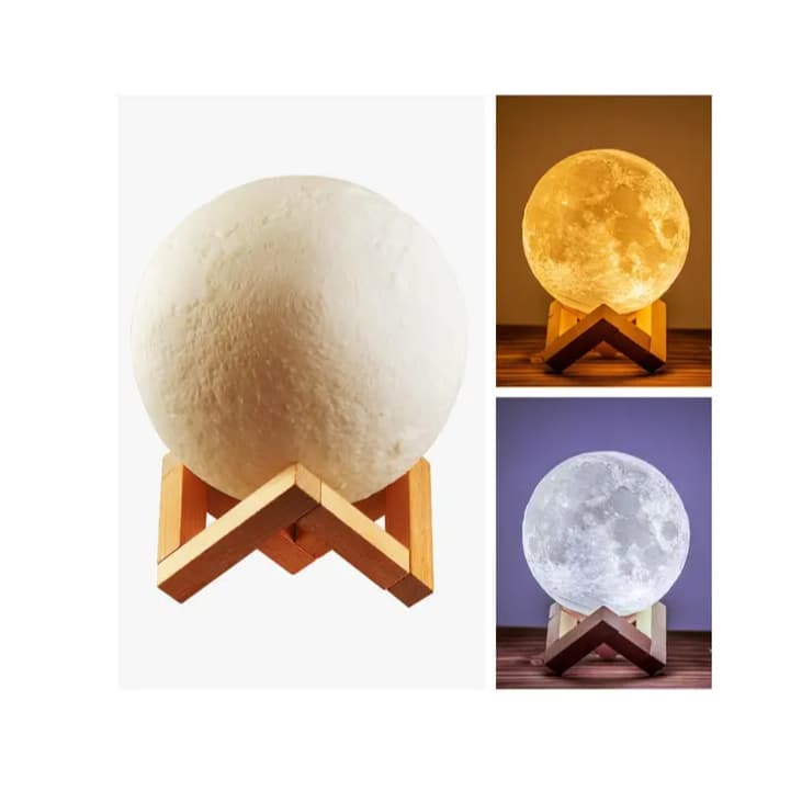 Luminária Lua Cheia 3D Led Abajur de Mesa USB Touch 3 temperaturas de Cor  Luminária Lua Cheia