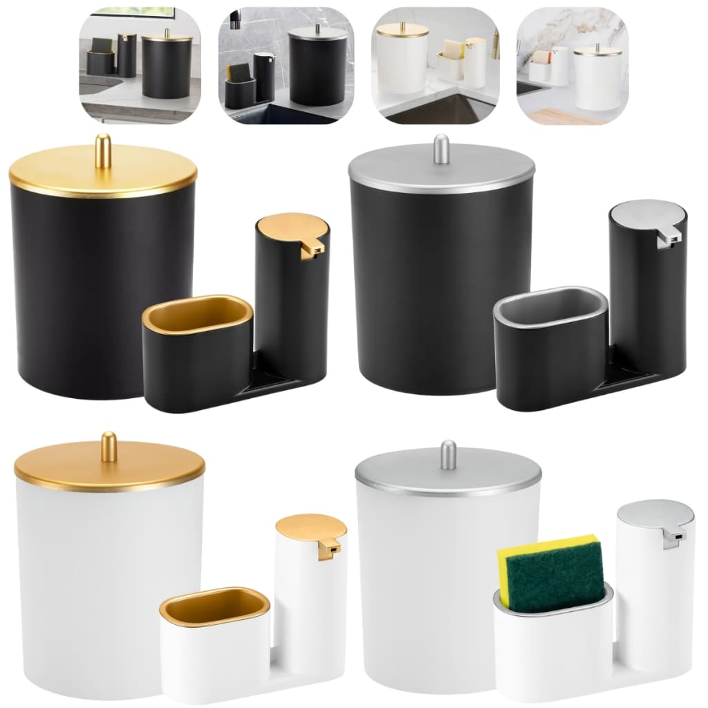 Kit Lixeira + Dispenser de Detergente e Porta Bucha De Pia Cozinha Casa Versátil Plastico Luxo Arthi