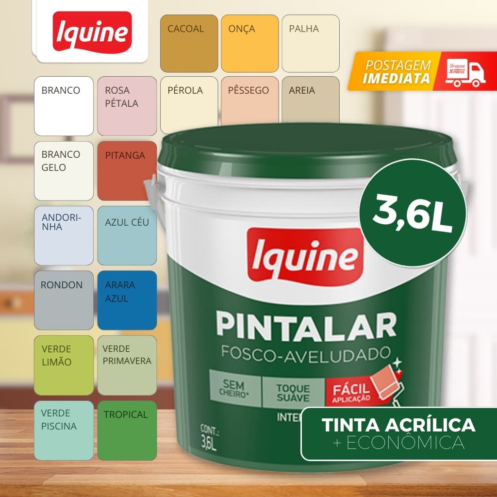 Tinta Acrílica Econômica Rente Muito Pintalar Branco Fosco 3,6 litros - Iquine