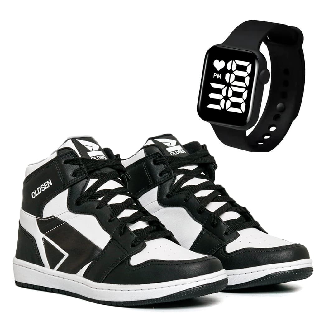 Tênis Masculino Feminino Casual Botinha Macia Bota Leve Para Treino Academia + Relógio Digital