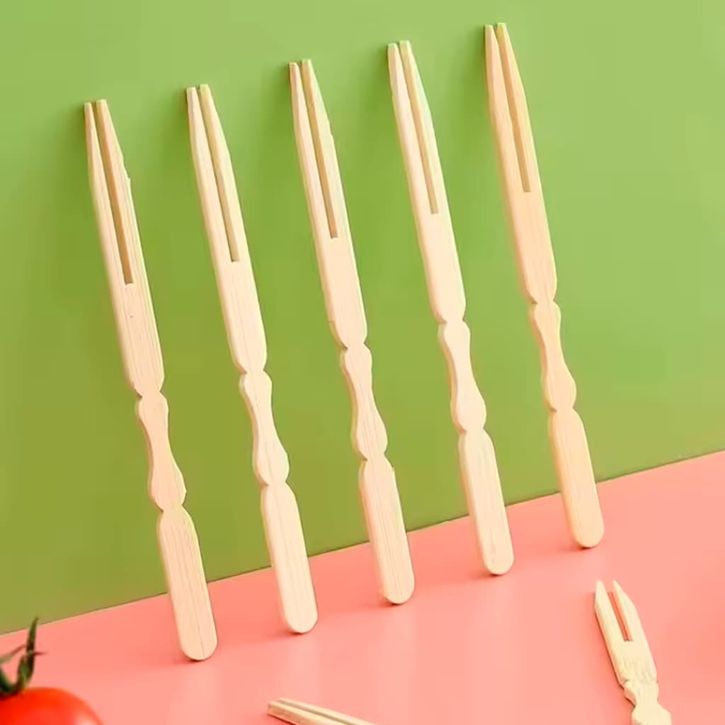 Garfo de Petisco e Frutas em Bambu Kit com 50 Peças Sustentáveis e Reutilizáveis Monaliza