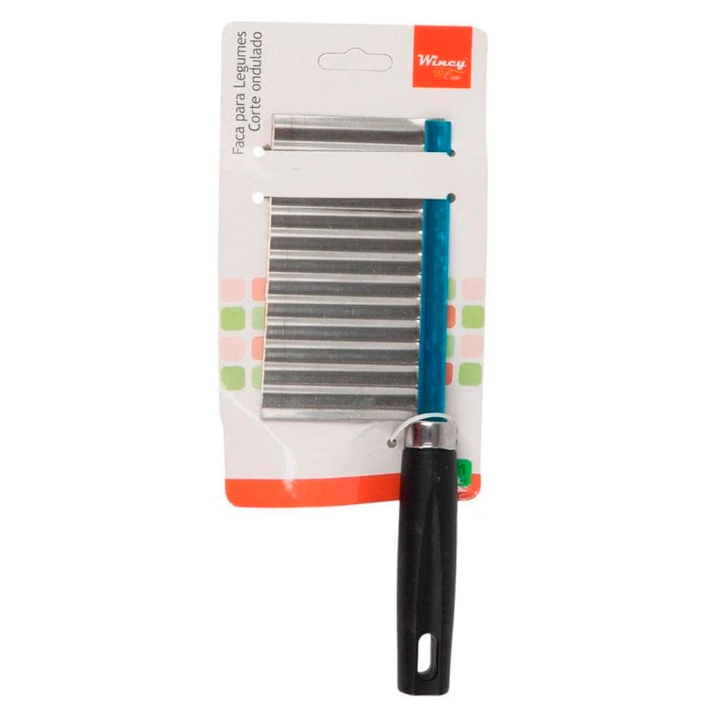 Cortador de Batatas e Legumes Inox 19x6cm Preto Faca de Corte Ondulado para Batata, Cenoura, Pepino e Frutas WINCY