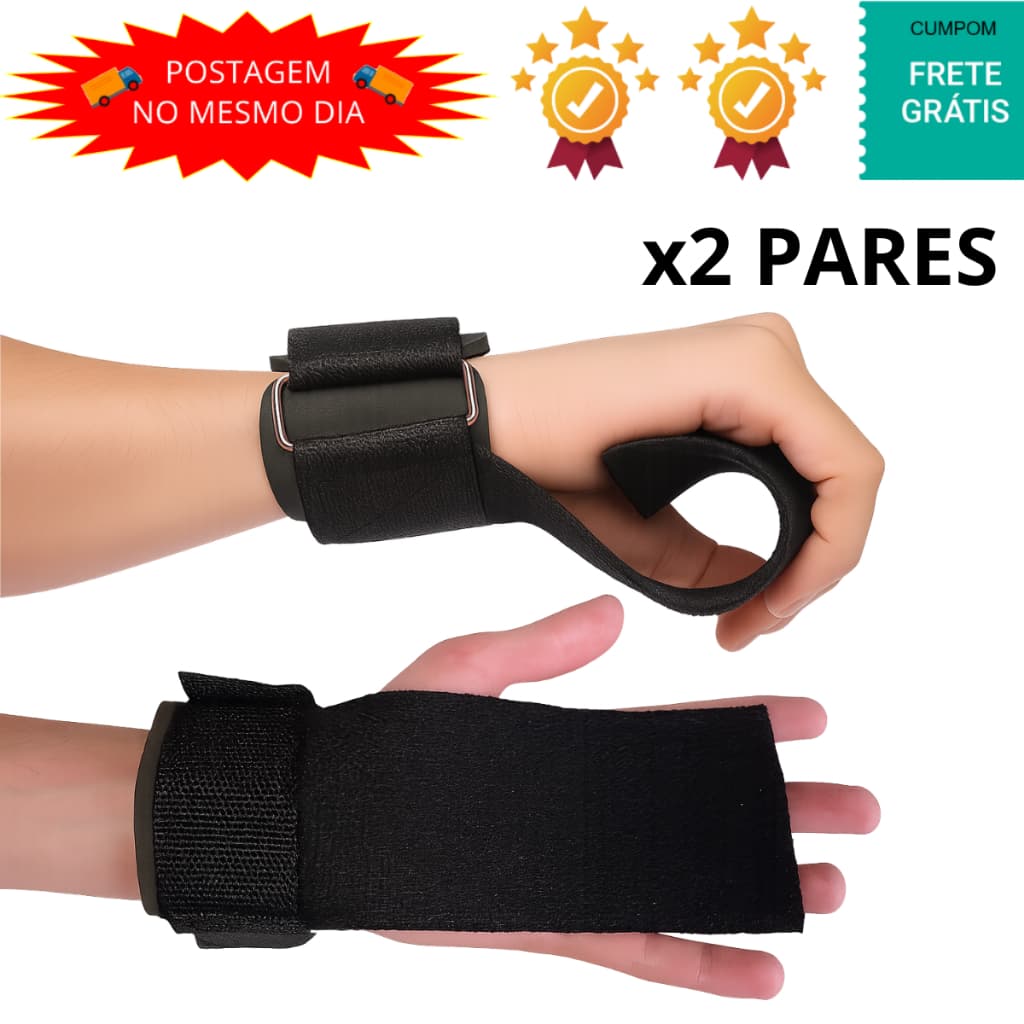 2 Pares Strap Tala Larga Academia Musculação Crossfit Munhequeira Preto