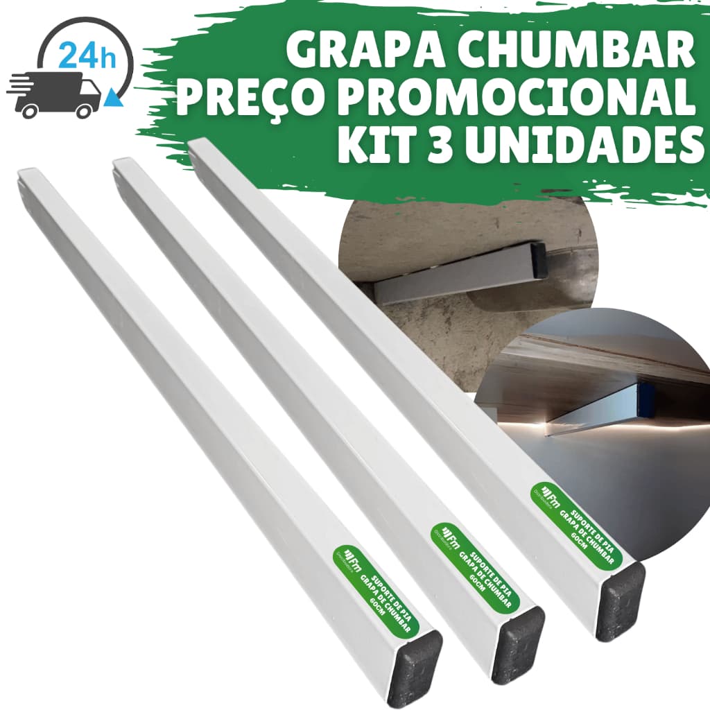 Kit 3 Grapa De Pia De Chumbar Na Parede 60cm 2 Suporte De Bancada Mesa Suporte De Pia