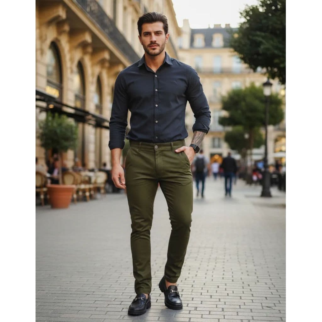 Calça Masculina Sport Fino com Lycra Verde Militar Alta Qualidade 38 ao 48