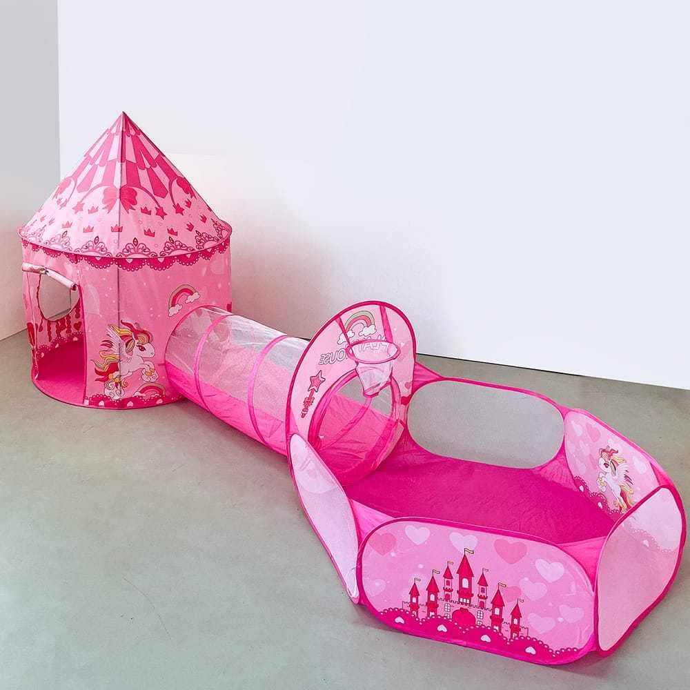 barraca infantil 3 em 1 unicórnio rosa castelo das princesa