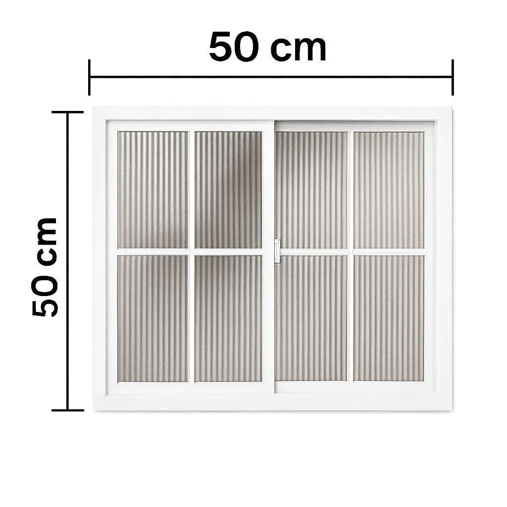 Janela de Correr com Grade 2 Folhas 1 Fixa 1 Móvel 50x50 Alumino Branco Vidro Canelado