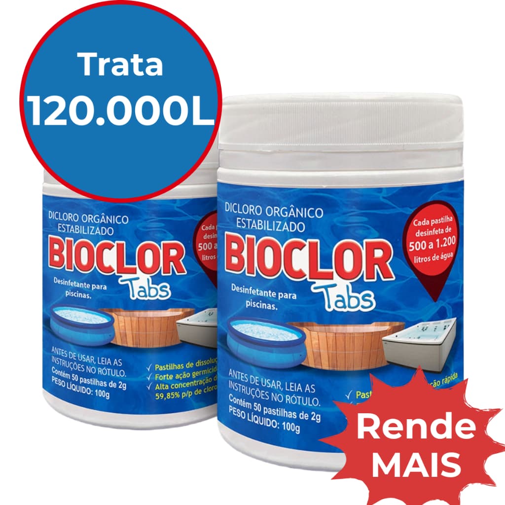 Kit Cloro Estabilizado p/ Piscinas c/ 100un - Bioclor Tabs