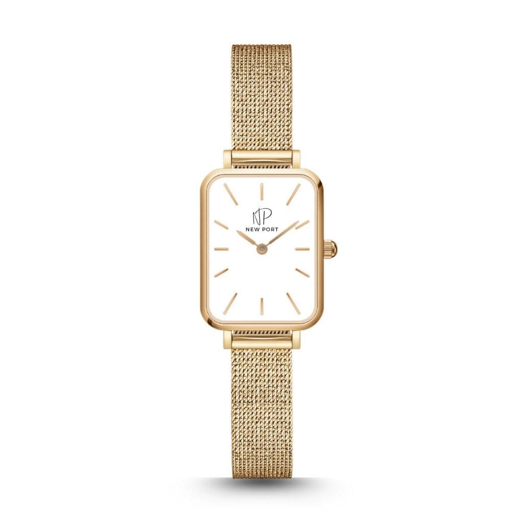 Relógio Feminino Quadrado Dourado Casual Minimalista Elegante New Port