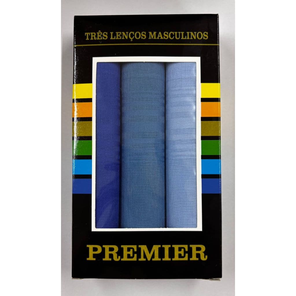 Lenço de bolso Masculino Premier 100% algodão tamanho 39x39 cm caixa com 3 unidades cores variadas