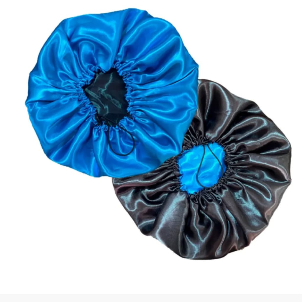 Touca de Cetim e Seda para Proteção do Cabelo – Modelos Azul e Preto + Xuxinha | Ideal para o Verão