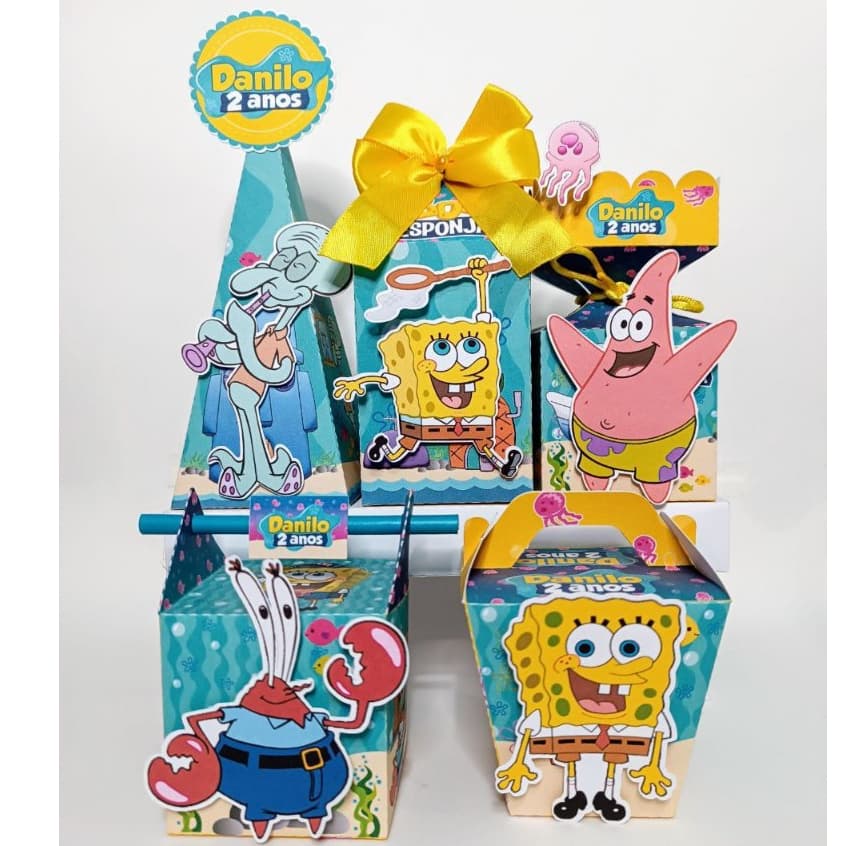 Kit Festa - 20 Lembrancinhas Personalizada Bob Esponja - Caixinhas Personalizadas - Papelaria Personalizada