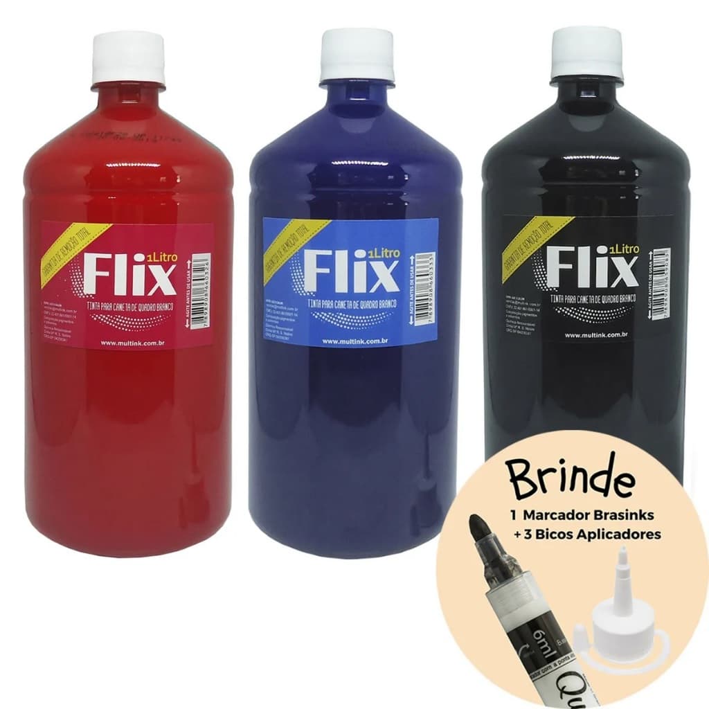 3 tintas para pincel marcador de quadro branco 1 litro (FLIX)