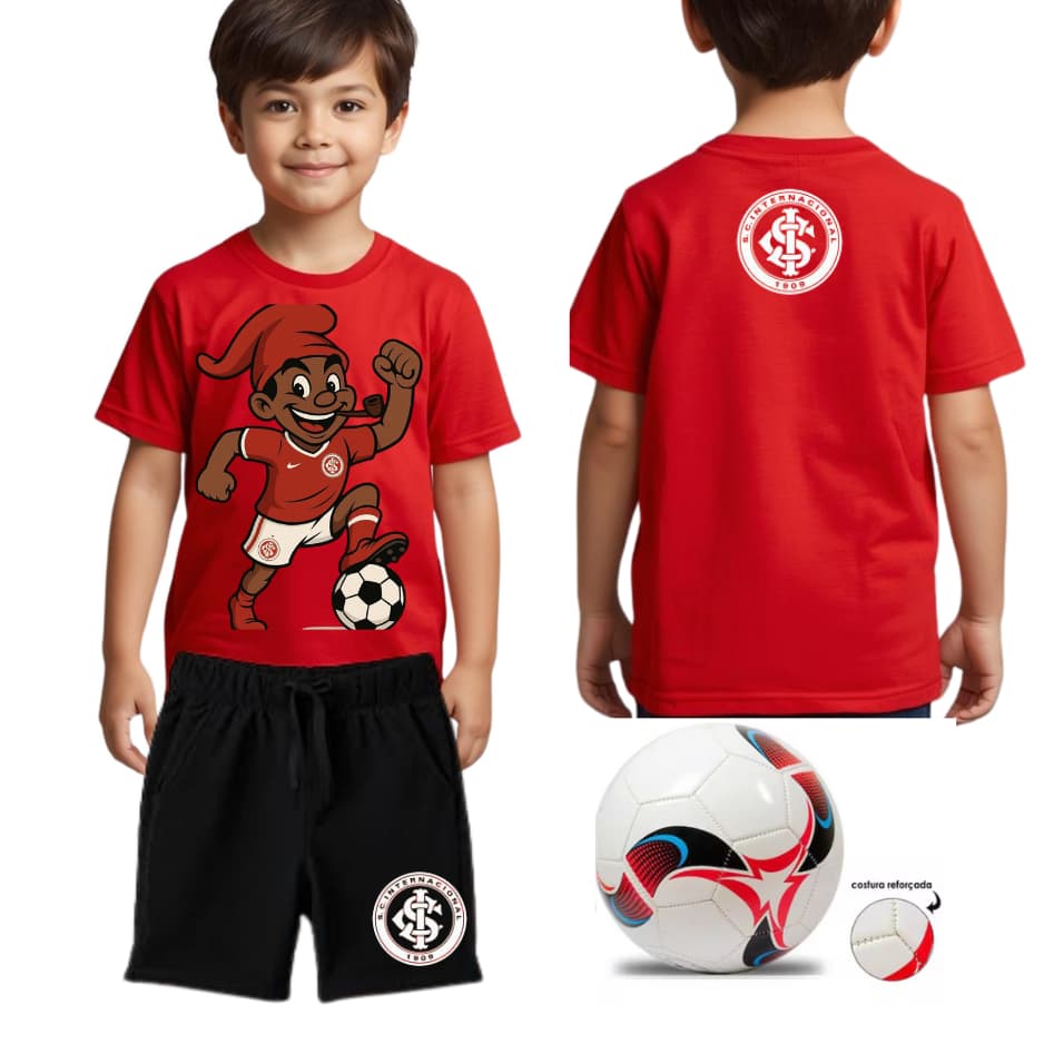 Camiseta Infantil conjunto de Time Internacional +bola de futebol  Unissex Estilo Torcida