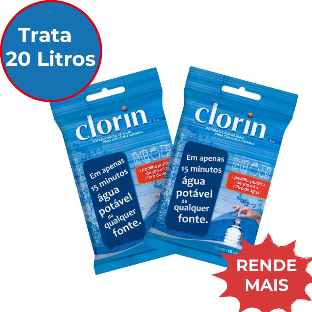 Kit Sobrevivência 20 Pastilhas Purificadoras de Água Clorin 1