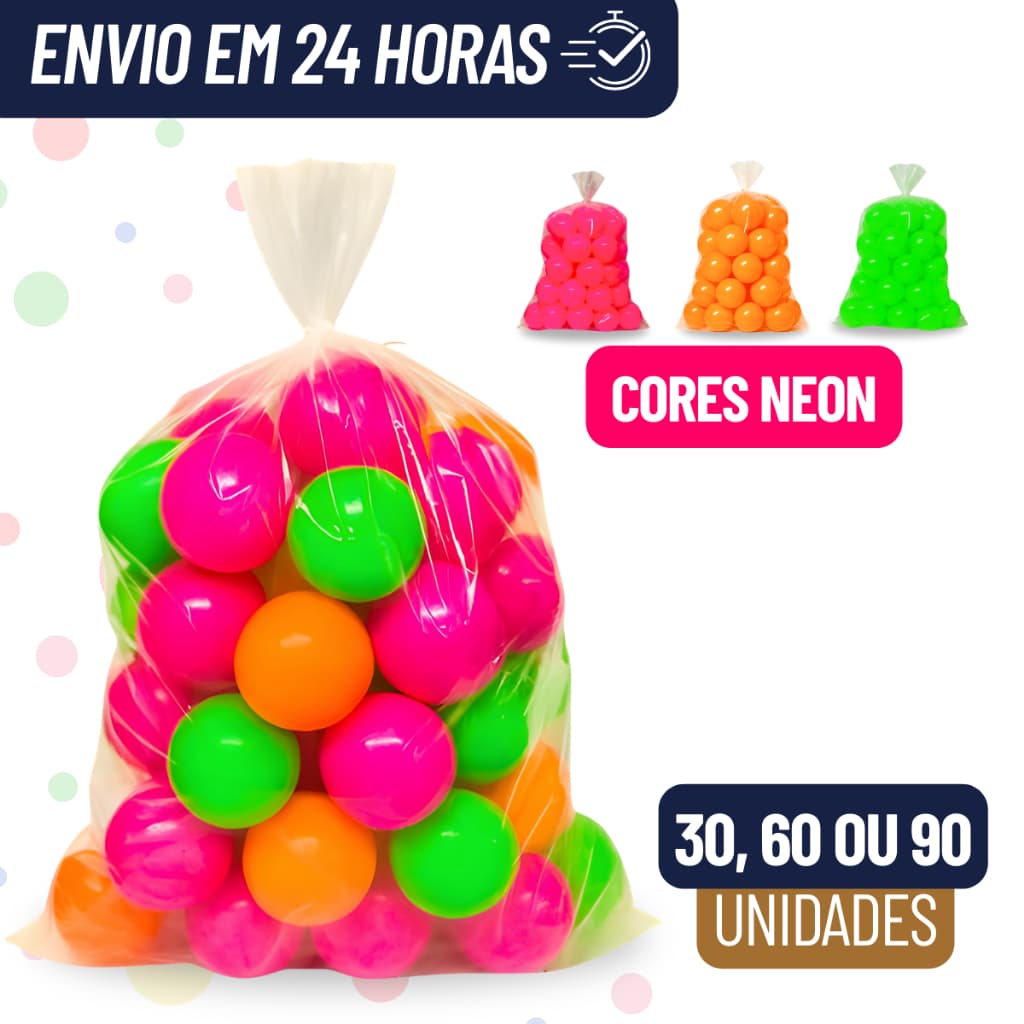 Kit De Bolinhas De Piscina Cores Neon Vibrantes Rosa Verde Laranja 30 60 90 Unidades Não Amassam