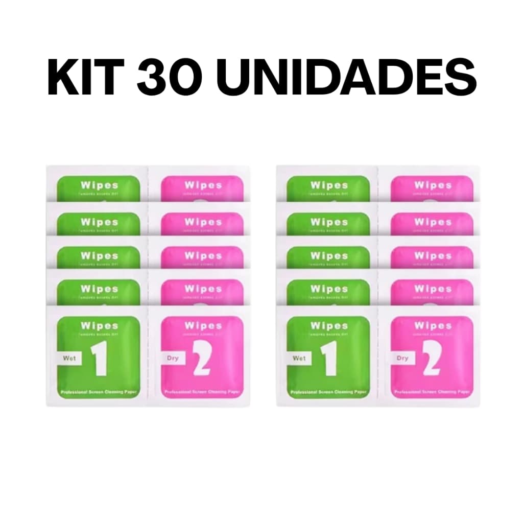Kit 30 Limpadores de Tela Para Instalação De Película Lente Limpador Pano Seco e Com Álcool