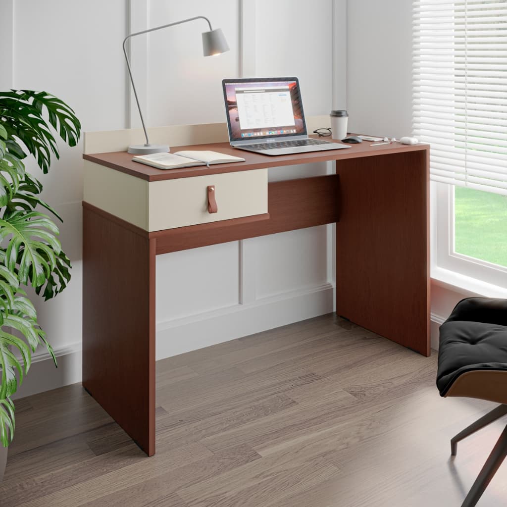 Mesa de computador 1 gaveta para estudo escritório 90cm para casa madeirado com off