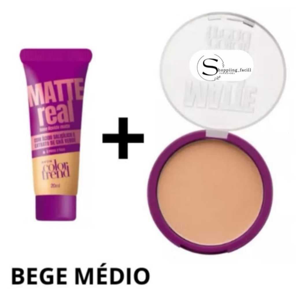 Kit Maquiagem BASE LÍQUIDA Matte Real a Prova d´água + Pó COMPACTO Facil matte Real 7g