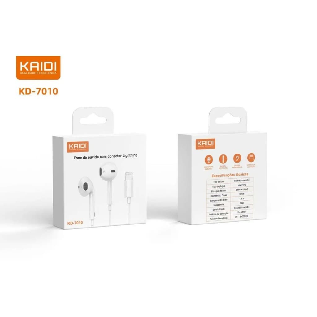 Fone de Ouvido KD-7010 iphone – Alta Qualidade, Não Precisar de Bluetooth