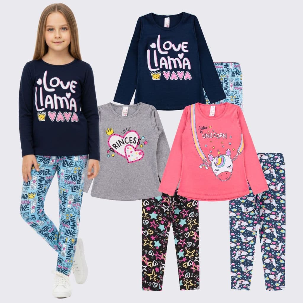 Kit 6 Peças 3 Conjuntos Roupa De Criança Inverno Menina Meia Estação Calça Legging