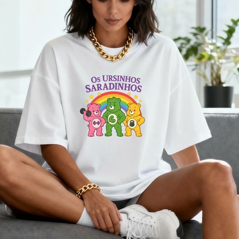 Camiseta Camisa T-shirt Feminina100%Algodão Oversized Treino Gym Academia Fitness Musculação Ursinhos