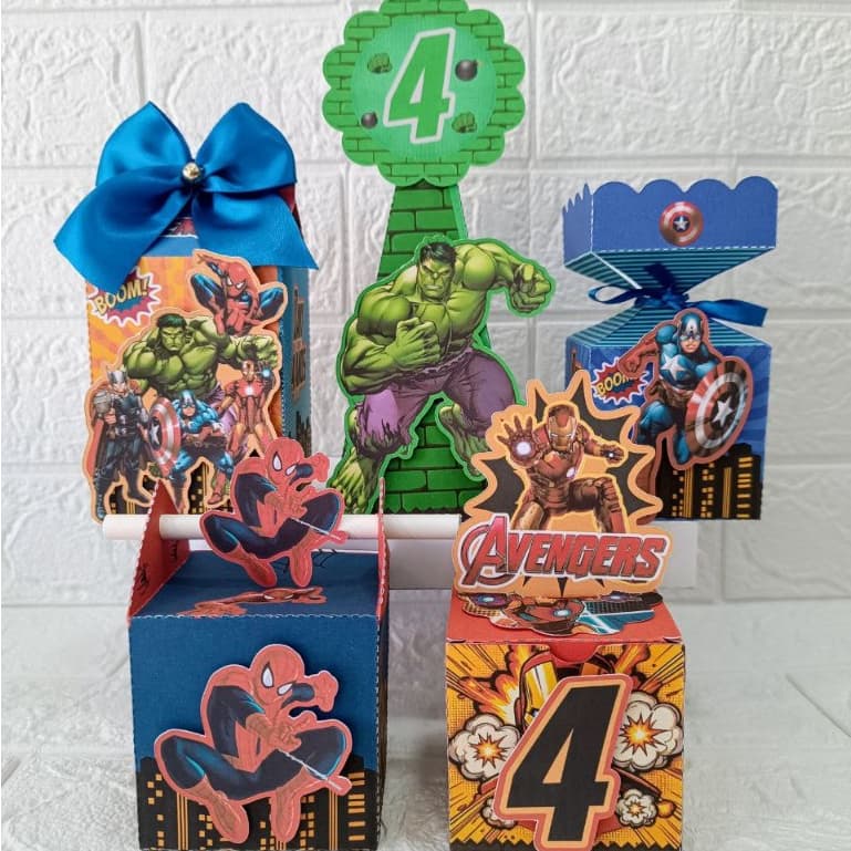Kit Festa -  Lembrancinhas Personalizada Heróis Vingadores - Caixinhas Personalizadas - Papelaria Personalizada