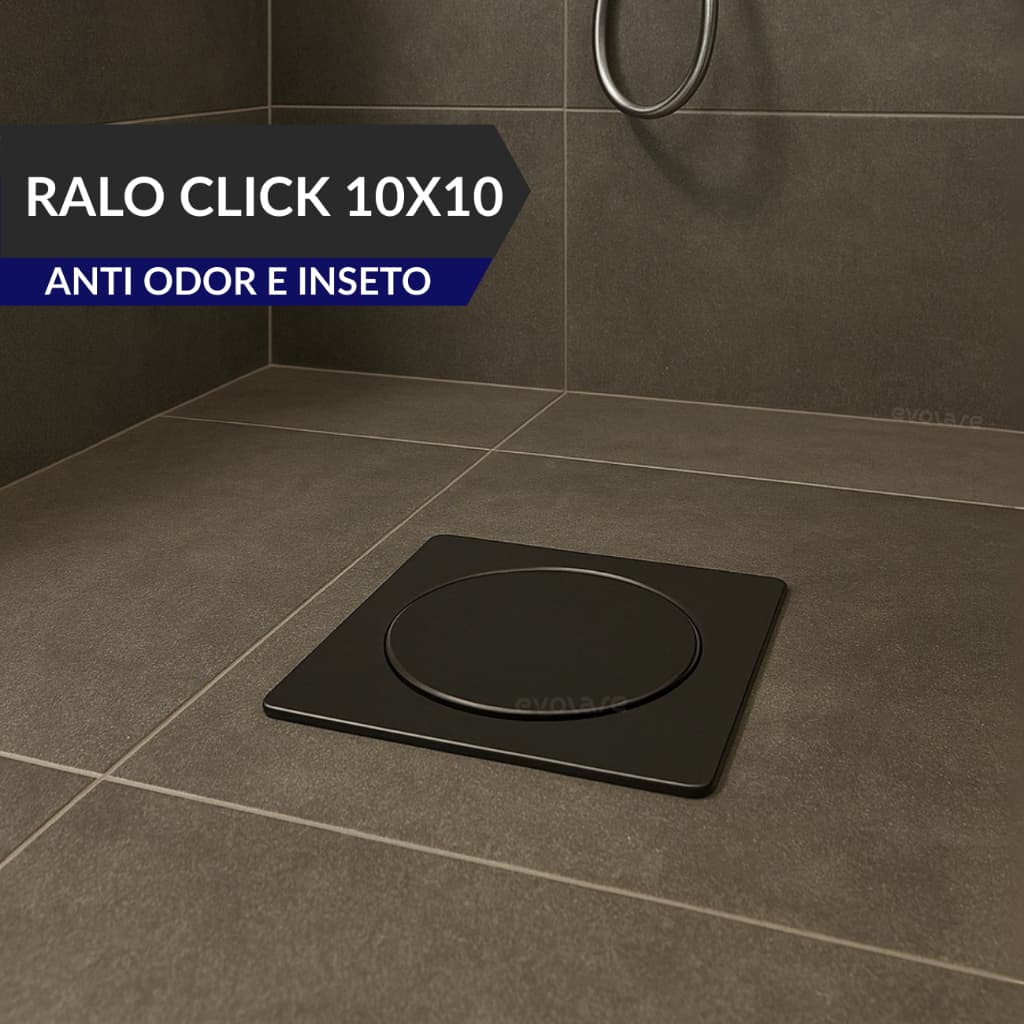 Ralo Click 10x10 Aço Inoxidável - Preto Fosco Inox - Click Up Anti Inseto e Odor