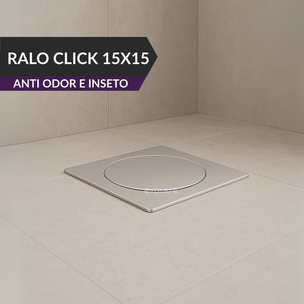 Ralo Click Up 15x15 Cromado Aço Inoxidável - Click Inteligente Anti Inseto e Odor em Inox