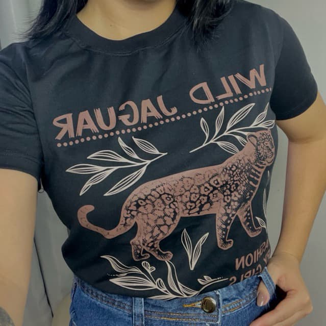 Tshirts onça Feminina Camiseta feminina algodão dia a dia com estampa de onça