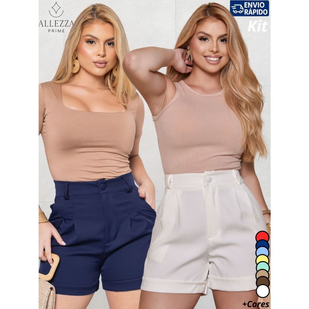 Kit Shorts Feminino Barra Italiana Versátil Para Dia A Dia