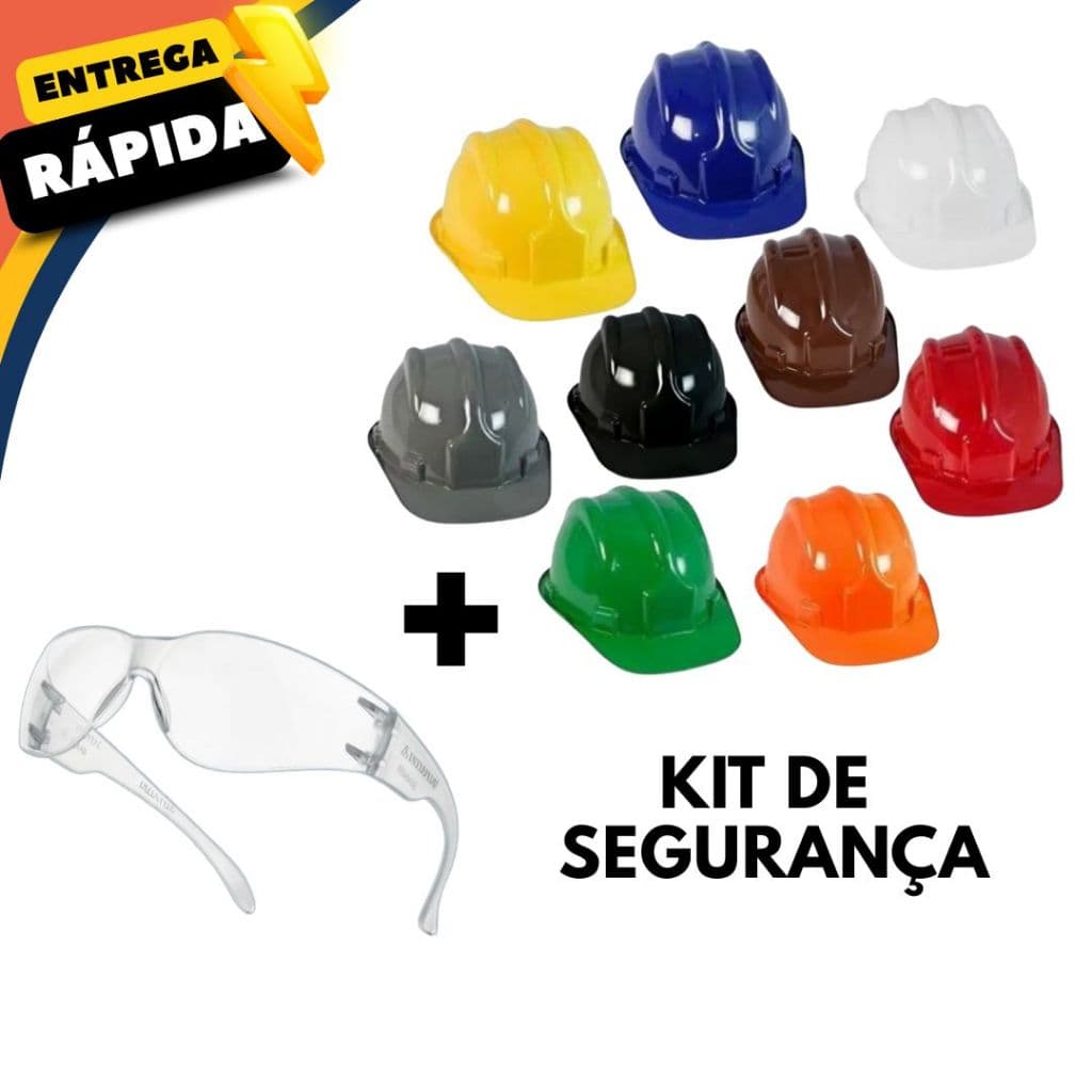 Kit Óculos + Capacete Cores Proteção Individual EPI Segurança Profissionais Obras Construção