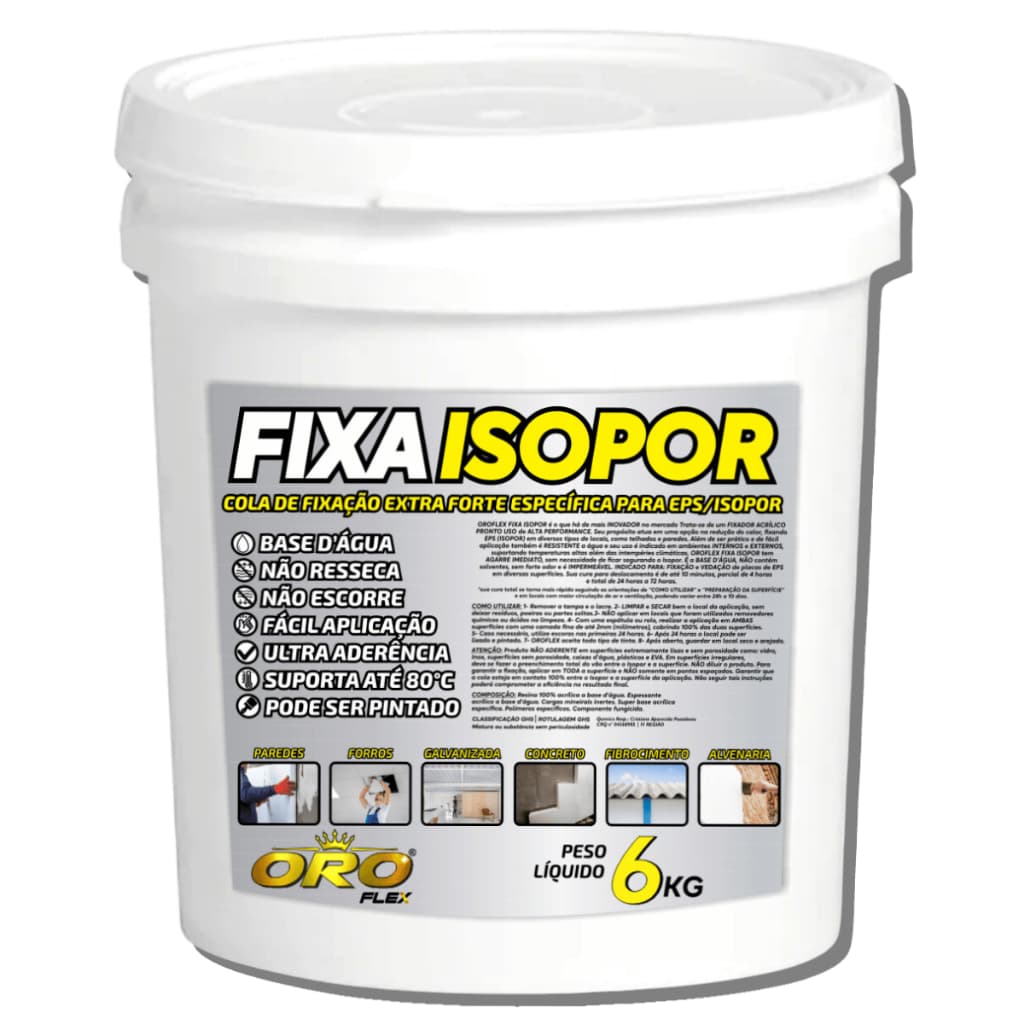 Cola p/ FIXA ISOPOR no teto, forro, laje, paredes, telhas de zinco, amianto, brasilit 6KG OROFLEX