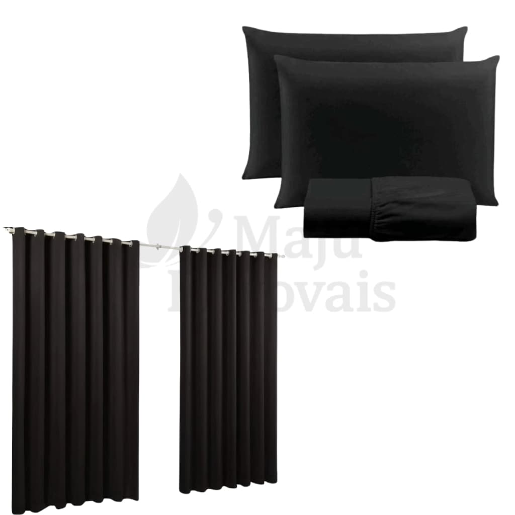 KIT QUARTO CASAL LENÇOL E CORTINA -- MAJU ENXOVAIS