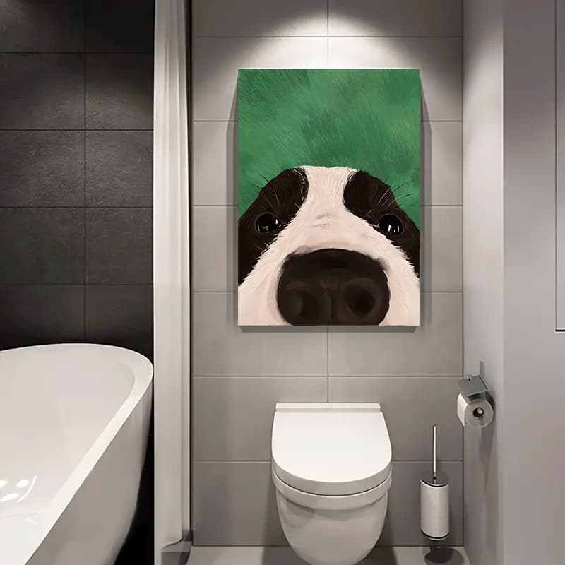 Quadro Decorativo Banheiro Divertido - Cachorro Narigudo Humor Criativo Decoração para Sala Quarto