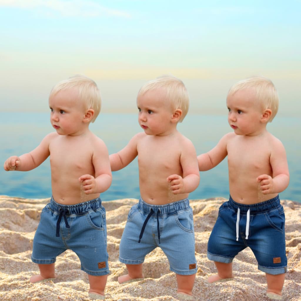 Kit 3 Bermudas Jeans Bebê e Infantil Shorts Menino com Elastano Desbotado Desfiado
