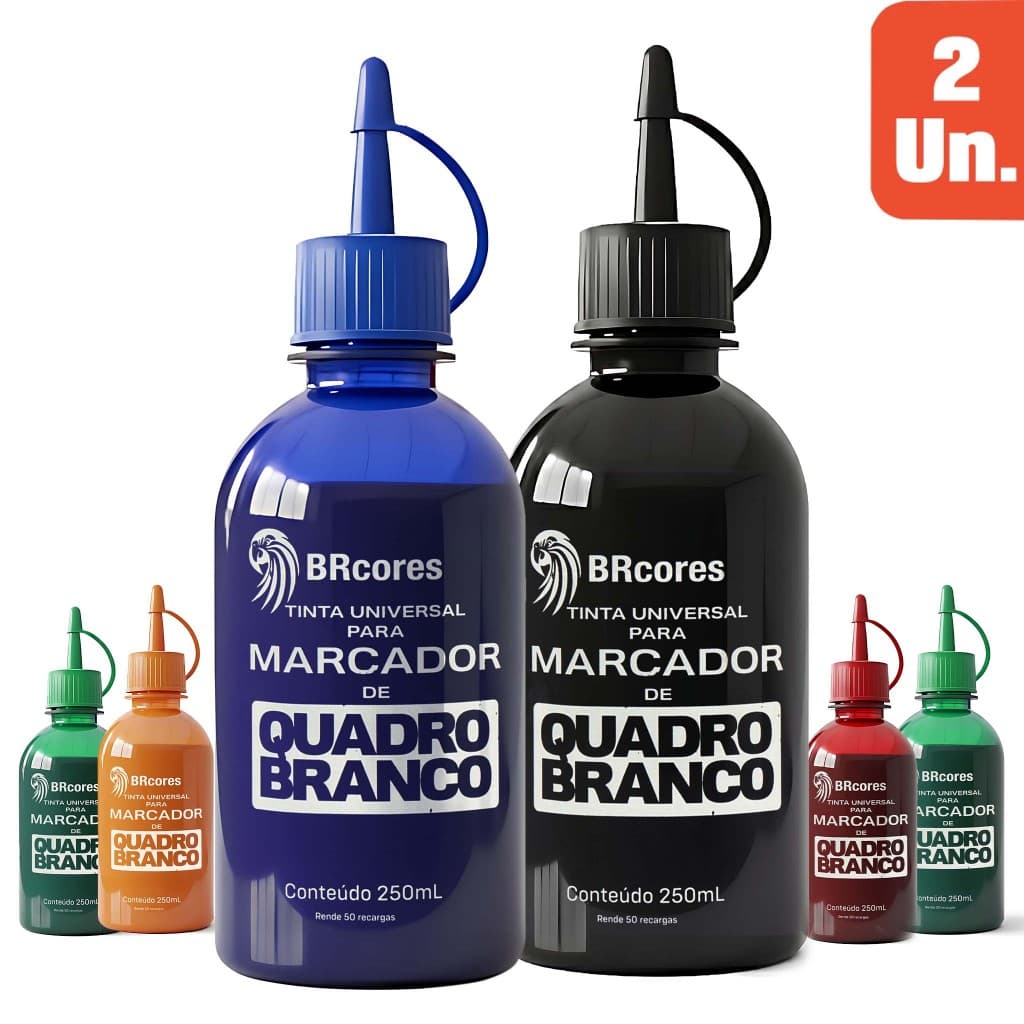 KIT - 2 Frascos de Tinta 250ml p/ Marcador Quadro Branco