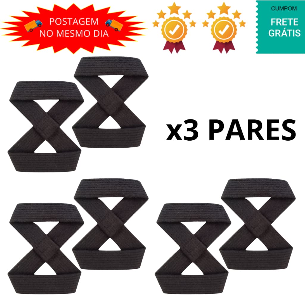 3 ParesTala Strap 8 Musculação Academia Preto Fita Treino Costas Crossfit