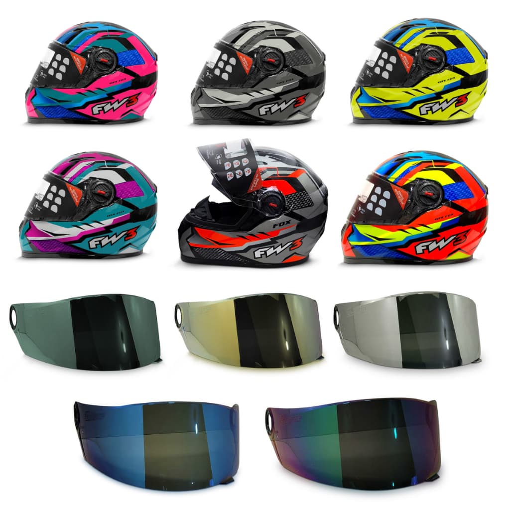 Capacete Moto Fechado com Narigueira Fw3 Modelo Gtx Fox + Viseira Adicional