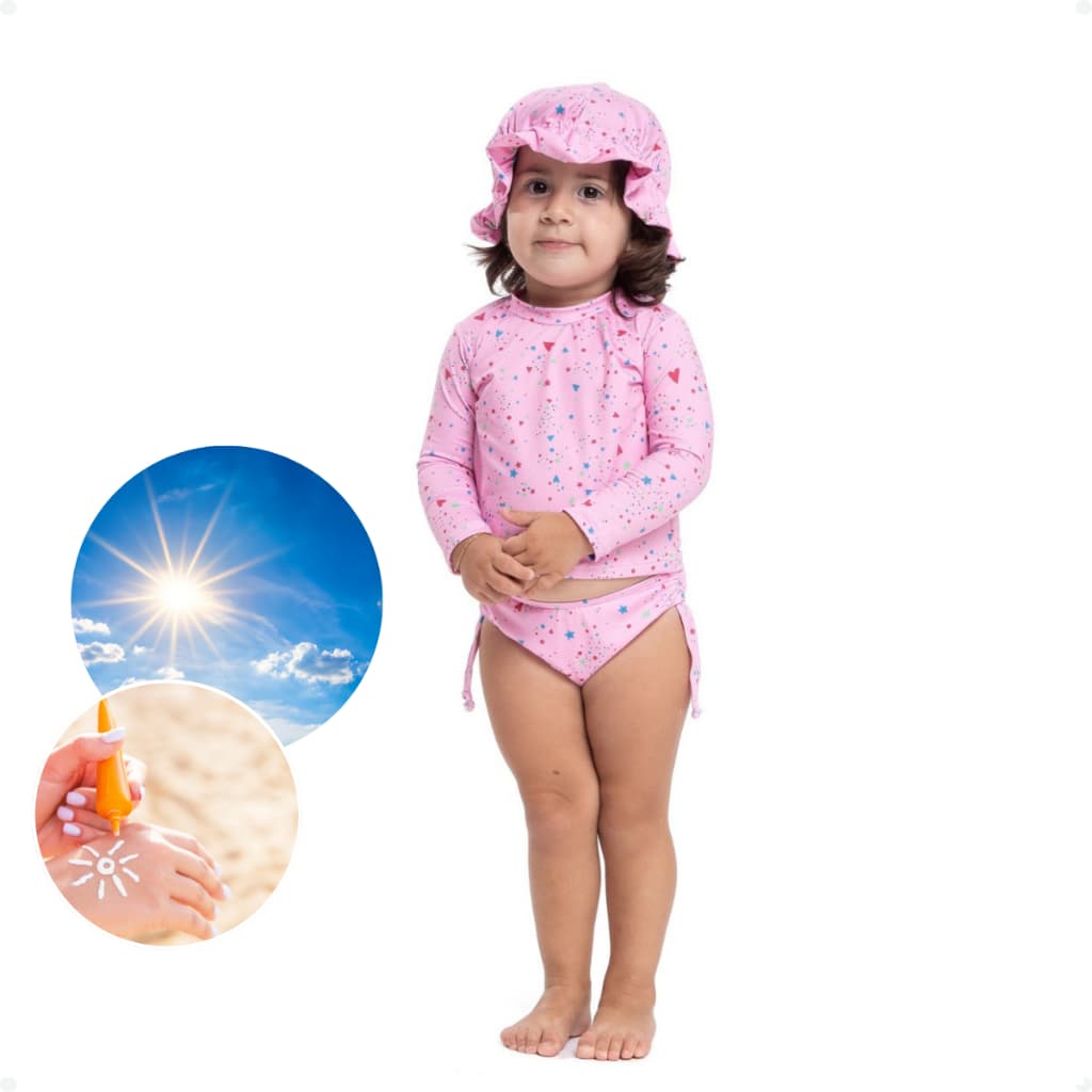Kit Infantil Bebê Com Chapeu Fator Uv 50 Excelente Qualidade